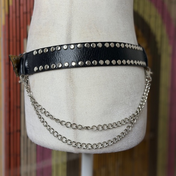 Y2K Retro Brand Studded Leather Chain O-Ring Belt - Picture 5 of 7